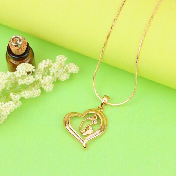 "Rose Gold Heart Pendant with Baby Footprint Charm – Elegant Look, XPPT1199 - Picture 8 of 13